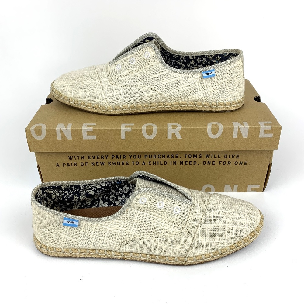 TOMS Palmera Natural Linen Slip-on Laceless Sneakers size 8.5 Vegan Original Box